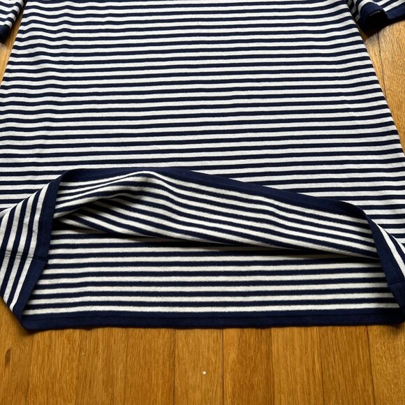 Sail To Sable Size L Navy & White Striped 3/4 Bell Sleeve Nautical Mini Dress - Picture 10 of 13
